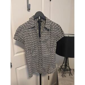 Alfani Petite Black White Geometric Print Short Sleeve Zip Collar Shirt Top 12P